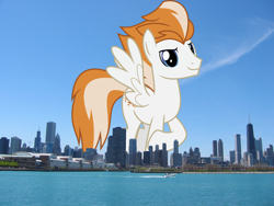 Size: 2048x1536 | Tagged: safe, artist:chainchomp2 edits, artist:thegiantponyfan, edit, imported from derpibooru, fire streak, pegasus, pony, chicago, giant pegasus, giant pony, highrise ponies, illinois, irl, looking at you, macro, male, mega giant, photo, ponies in real life, raised hoof, smiling, solo, spread wings, stallion, story included, wings