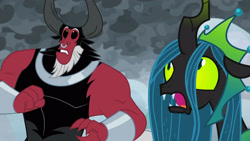 Size: 3410x1920 | Tagged: safe, imported from derpibooru, screencap, lord tirek, queen chrysalis, centaur, changeling, taur, season 9, the ending of the end, duo, female, male, open mouth