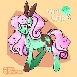 Size: 1440x1440 | Tagged: safe, artist:seasemissary, imported from derpibooru, oc, oc:mint chip, earth pony, pony, female, magical lesbian spawn, mare, offspring, parent:bon bon, parent:lyra heartstrings, parents:lyrabon, solo