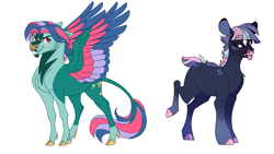 Size: 1920x1080 | Tagged: safe, artist:uunicornicc, imported from derpibooru, oc, oc only, earth pony, pegasus, pony, colored wings, female, magical lesbian spawn, mare, multicolored wings, offspring, parent:rainbow dash, parent:twilight sparkle, parents:twidash, simple background, white background, wings