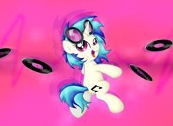 Size: 3611x2626 | Tagged: safe, artist:background basset, imported from derpibooru, dj pon-3, vinyl scratch, pony, unicorn, abstract background, butt, female, glasses, mare, open mouth, plot, record, solo