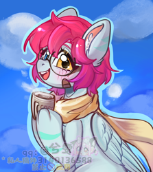 Size: 1000x1120 | Tagged: safe, artist:xi wen, imported from derpibooru, oc, oc only, oc:奇仔, pegasus, pony, blushing, chocolate, clothes, food, glasses, hot chocolate, scarf, solo