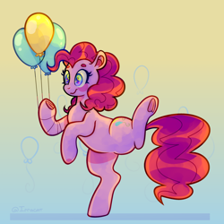 Size: 3040x3040 | Tagged: safe, artist:1racat, imported from derpibooru, pinkie pie, earth pony, pony, balloon, female, mare, party balloon, solo, underhoof