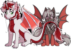 Size: 1731x1195 | Tagged: safe, artist:tay-niko-yanuciq, imported from derpibooru, oc, oc only, oc:dusty fang, oc:proba, oc:próba, bat pony, dragon, eastern dragon, hybrid, original species, bat pony oc, biting, cheek fluff, chest fluff, clothes, cute, dragon oc, dragoness, duo, duo female, female, simple background, socks, transparent background