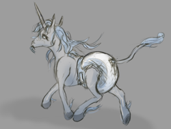 Size: 848x642 | Tagged: safe, artist:gemlyt, imported from derpibooru, oc, oc only, unicorn, diaper, diaper fetish, fetish, fetlock tuft, long tail, non-baby in diaper, pacifier, poofy diaper, solo, tail, the last unicorn