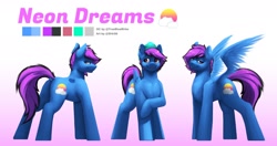 Size: 1920x1010 | Tagged: safe, artist:st4rs6, imported from derpibooru, oc, oc only, oc:neon dreams, pegasus, pony, commission, hat, male, reference sheet, simple background, solo, stallion