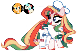 Size: 1280x849 | Tagged: safe, artist:herusann, imported from derpibooru, coco pommel, pear butter, oc, earth pony, pony, base used, beret, clothes, earth pony oc, eyelashes, female, hat, hoof polish, magical lesbian spawn, makeup, mare, offspring, parent:coco pommel, parent:pear butter, simple background, transparent background