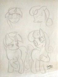 Size: 780x1040 | Tagged: safe, artist:gafelpoez, imported from derpibooru, bon bon, lyra heartstrings, sweetie drops, pony, female, lesbian, lyrabon, pencil drawing, shipping, sketch, traditional art