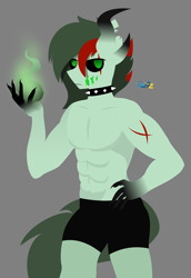 Size: 2926x4255 | Tagged: safe, artist:samsailz, imported from derpibooru, oc, oc:cy, anthro, demon, demon pony, abs, biceps, claws, fire, male, muscles, muscular male, muscular stallion, pecs, scar, sexy, wight, wight pony