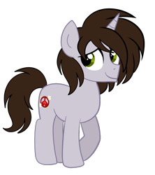 Size: 900x1013 | Tagged: safe, artist:saveraedae, imported from derpibooru, oc, oc only, pony, unicorn, brown mane, brown tail, colt, foal, full body, hooves, horn, looking offscreen, male, ponified, show accurate, simple background, smiling, solo, standing, tail, teenager, the mark side, transparent background, unicorn oc