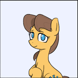 Size: 289x288 | Tagged: safe, caramel, pony, aggie.io, female, looking at you, lowres, mare, rule 63, simple background, sitting, smiling