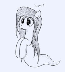 Size: 420x465 | Tagged: safe, artist:algoatall, earth pony, ghost, pony, undead, aggie.io, boo, female, mare, monochrome, open mouth, simple background