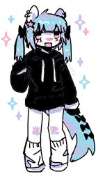 Size: 514x934 | Tagged: safe, artist:pxunii, imported from derpibooru, oc, oc:line heart, semi-anthro, blue hair, bow, clothes, ear piercing, earring, hoodie, jewelry, leg warmers, pale skin, piercing, tail, tail bow