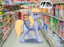 Size: 1000x746 | Tagged: safe, artist:phutashi, imported from derpibooru, derpy hooves, fluttershy, pegasus, pony, :<, algorithm, duo, female, frown, grocery store, irl, mare, meme, photo, ponies in real life, shopping, solo focus, sorting algorithm, thinking, thought bubble