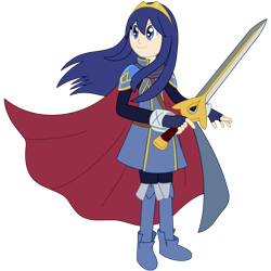 Size: 1280x1280 | Tagged: safe, artist:celesticblaster, imported from derpibooru, human, equestria girls, barely eqg related, blue dress, boots, cape, clothes, crossover, crown, dress, equestria girls-ified, fingerless gloves, fire emblem, fire emblem awakening, gloves, jewelry, looking away, lucina, motorcross, regalia, shoes, simple background, super smash bros., sword, transparent background, weapon