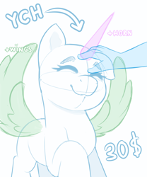 Size: 2000x2400 | Tagged: safe, artist:rivin177, imported from derpibooru, oc, alicorn, earth pony, pegasus, pony, unicorn, commission, eyes closed, hooves up, horn, sketch, smiling, template, wings, ych example, ych sketch, your character here