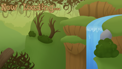 Size: 4096x2304 | Tagged: safe, artist:candy meow, imported from derpibooru, bramble woods, bush, hill, legends of equestria, loading screen, log, no pony, rock, tree, tree branch, waterfall