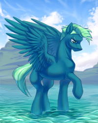 Size: 1280x1600 | Tagged: safe, artist:tigra0118, imported from derpibooru, sky stinger, pegasus, pony, digital art, male, ocean, solo, stallion, standing, water