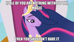 Size: 2190x1232 | Tagged: safe, edit, edited screencap, imported from derpibooru, screencap, twilight sparkle, alicorn, pony, the last problem, caption, exploitable meme, female, image macro, implied g5, mare, marvel, marvel cinematic universe, meme, older, older twilight, princess twilight 2.0, solo, spider-man, spider-man: homecoming, text, text edit, tony stark, truth, truth meme, twilight sparkle (alicorn)