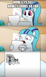 Size: 500x835 | Tagged: safe, artist:doublewbrothers, edit, imported from derpibooru, sonata dusk, earth pony, pony, comic, equestria girls ponified, exploitable meme, female, hoof hold, mare, meme, open mouth, paper, ponified, procrastination (episode), solo, spongebob squarepants, the