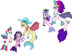 Size: 2896x2202 | Tagged: safe, artist:supahdonarudo, imported from derpibooru, pipp petals, princess skystar, queen haven, queen novo, zipp storm, seapony (g4), my little pony: the movie, bubble, cellphone, g5, looking at each other, looking at someone, panicking, phone, seaponified, seapony haven, seapony izzy moonbow, seapony pipp petals, simple background, species swap, this will end in tears, transparent background, underwater