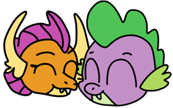 Size: 1600x1000 | Tagged: safe, artist:jadeharmony, imported from derpibooru, smolder, spike, dragon, blushing, boop, bust, collaboration, colored, cute, duo, ear fluff, eyes closed, female, grin, happy, head, horn, male, noseboop, nuzzling, scar, shipping, simple background, smiling, smolderbetes, spikabetes, spolder, straight, transparent background