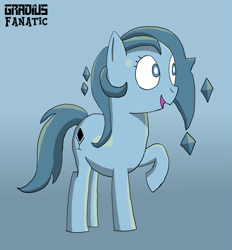 Size: 1269x1365 | Tagged: safe, artist:gradiusfanatic, imported from derpibooru, oc, oc only, oc:holopon, pony, robot, robot pony, female, full body, gradient background, hooves, mare, open mouth, open smile, raised hoof, shading, signature, smiling, solo, standing, tail