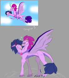 Size: 800x900 | Tagged: safe, artist:blindhummingbird, imported from derpibooru, queen novo, twilight sparkle, alicorn, dragon, my little pony: the movie, concave belly, conjoined, dragoness, dragonified, female, fusion, multiple heads, queen novo's orb, slim, species swap, thin, twilidragon, twilight sparkle (alicorn), two heads, two heads are better than one, two-headed dragon, we have become one