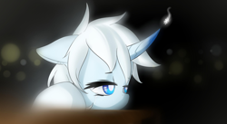 Size: 3100x1700 | Tagged: safe, artist:rolo, imported from derpibooru, oc, oc only, oc:auril avalanche, pony, unicorn, 2012, bust, ears back, female, lidded eyes, magic, mare, portrait, sad, snow, snowflake, solo