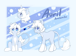 Size: 4096x3051 | Tagged: safe, artist:rolo, imported from derpibooru, oc, oc only, oc:auril avalanche, pony, unicorn, blushing, ear fluff, female, frown, leonine tail, looking at you, looking back, mare, reference sheet, smiling, solo, tail