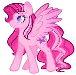Size: 640x631 | Tagged: safe, artist:howdyhorsey, imported from derpibooru, hidden treasure, pegasus, pony, colored wings, freckles, g3, g4, gem, gradient ears, gradient wings, multicolored mane, pink body, pink coat, pink mane, purple eyes, simple background, solo, sparkles, stars, stylized, transparent background, wings