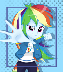 Size: 758x875 | Tagged: safe, artist:fluttershy_art.nurul, imported from derpibooru, rainbow dash, equestria girls, female, fist, fourth wall, hand, open hand, solo