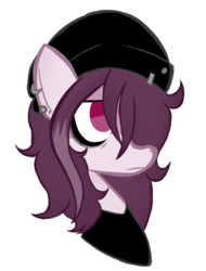 Size: 502x659 | Tagged: safe, artist:alandisc, imported from derpibooru, oc, oc only, oc:zak, pony, beanie, black shirt, bust, clothes, ear piercing, emo, eyeliner, hair over one eye, hat, makeup, male, piercing, simple background, solo, trap, white background