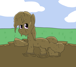 Size: 1800x1600 | Tagged: safe, artist:amateur-draw, imported from derpibooru, oc, oc:belle boue, pony, unicorn, covered in mud, male, mud, mud bath, mud play, mud pony, muddy, solo, stallion, wet and messy