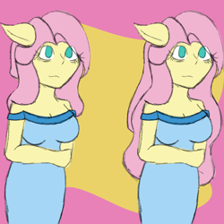 Size: 2048x2048 | Tagged: safe, artist:mintymelody, imported from derpibooru, fluttershy, anthro, alternate hairstyle, bags under eyes, breasts, busty fluttershy, female, solo