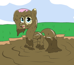 Size: 1800x1600 | Tagged: safe, artist:amateur-draw, imported from derpibooru, fluttershy, pegasus, pony, covered in mud, female, mare, mud, mud bath, mud play, mud pony, muddy, solo, wet and messy