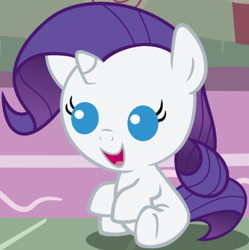 Size: 1920x1928 | Tagged: safe, artist:beavernator, edit, imported from derpibooru, rarity, pony, unicorn, babity, baby, baby pony, cropped, cute, female, filly, foal, open mouth, open smile, raribetes, smiling, solo, younger