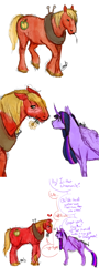 Size: 500x1386 | Tagged: safe, artist:misslaamb, imported from derpibooru, big macintosh, twilight sparkle, alicorn, earth pony, pony, 2021, adorkable, blushing, comic, cute, dialogue, dork, duo, female, flower, flower in mouth, male, mare, mouth hold, oblivious, shipping, simple background, size difference, stallion, straight, twiabetes, twilight sparkle (alicorn), twilight sparkle is a goddamn moron, twimac, white background