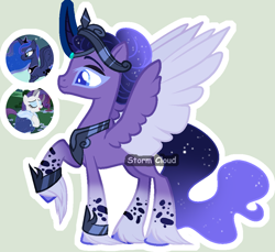 Size: 956x876 | Tagged: safe, artist:stormcloud-yt, imported from derpibooru, princess luna, rarity, oc, alicorn, pony, unicorn, alicorn oc, base used, ethereal mane, female, horn, jewelry, magical lesbian spawn, mare, offspring, older, older rarity, parent:princess luna, parent:rarity, parents:rariluna, peytral, screencap reference, simple background, starry mane, tiara, wings