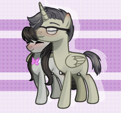 Size: 966x896 | Tagged: safe, artist:stormcloud-yt, imported from derpibooru, octavia melody, oc, alicorn, pony, abstract background, alicorn oc, base used, bowtie, canon x oc, female, horn, male, mare, size difference, stallion, wings