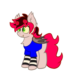 Size: 1280x1280 | Tagged: safe, artist:mxmx fw, imported from derpibooru, oc, oc only, oc:ferwo, bat pony, pony, child, clothes, ear fluff, foal, green eyes, red hair, simple background, solo, white background