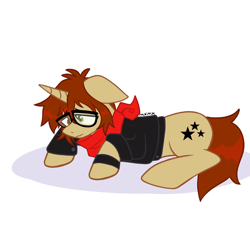 Size: 1280x1280 | Tagged: safe, artist:mxmx fw, imported from derpibooru, pony, unicorn, clothes, glasses, heterochromia, mikey way, my chemical romance, ponified, sad, solo, stars, three cheers for sweet revenge