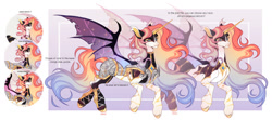 Size: 1024x456 | Tagged: safe, artist:miioko, imported from derpibooru, oc, oc only, alicorn, bat pony, bat pony alicorn, pony, bat pony oc, bat wings, bust, deviantart watermark, female, horn, mare, obtrusive watermark, reference sheet, watermark, wings