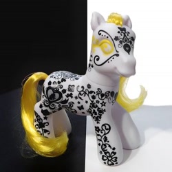 Size: 384x384 | Tagged: safe, imported from derpibooru, earth pony, pony, art pony, body markings, facial markings, filigree, flower, g3, markings, merchandise, no pupils, pattern, photo, solo, sunny grace, toy, white coat, yellow eyes, yellow mane