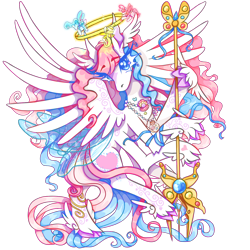 Size: 1536x1536 | Tagged: safe, artist:anyponyrequests, imported from derpibooru, star catcher, breezie, pegasus, pony, accessory, angel, angelic wings, blue eyes, blue mane, color porn, colored hooves, eyelashes, fairy wings, four wings, g3, g3 to g4, g4, generation leap, goddess, halo, jewelry, multicolored mane, multiple wings, necklace, pink mane, simple background, solo, spread wings, tall, teary eyes, transparent background, unshorn fetlocks, winged hooves, wings