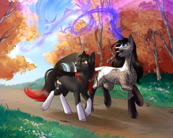 Size: 1280x1024 | Tagged: safe, artist:cosmalumi, imported from derpibooru, oc, oc only, bird, earth pony, pony, unicorn, tree