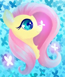 Size: 3300x3900 | Tagged: safe, artist:saphypone, imported from derpibooru, fluttershy, butterfly, pegasus, pony, bust, chest fluff, female, profile, solo