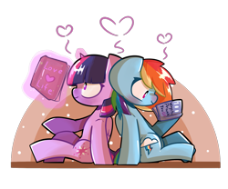 Size: 2400x2000 | Tagged: safe, artist:ronin20181, imported from derpibooru, rainbow dash, twilight sparkle, alicorn, pegasus, pony, book, duo, female, lesbian, magic, partial background, reading, shipping, telekinesis, transparent background, twidash, twilight sparkle (alicorn)