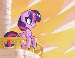 Size: 1300x1000 | Tagged: safe, artist:ronin20181, imported from derpibooru, twilight sparkle, pony, unicorn, balcony, female, smiling, solo, unicorn twilight