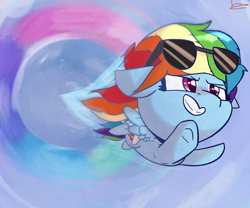 Size: 1200x1000 | Tagged: safe, artist:ronin20181, imported from derpibooru, rainbow dash, pegasus, pony, female, flying, sky, solo, sonic rainboom, sunglasses